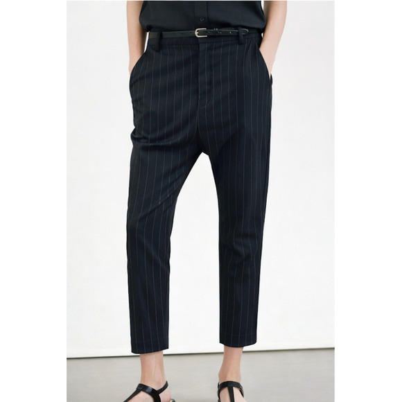 Nili Lotan Pants - Nili Lotan 4 Drop Crotch $495 Paris Pants Pinstripe Virgin Wool Crop Black NWT!
